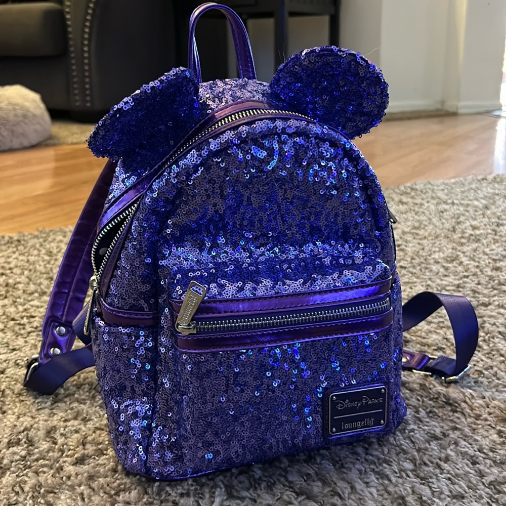 Disney Parks Purple Potion Sequin Loungefly mini backpack